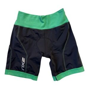 2XU Triathlon Compression Cycling Shorts Black Green Padded Chamois Size Medium